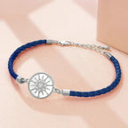 Compass Leather Bracelet Compass Rose midnight blue silver