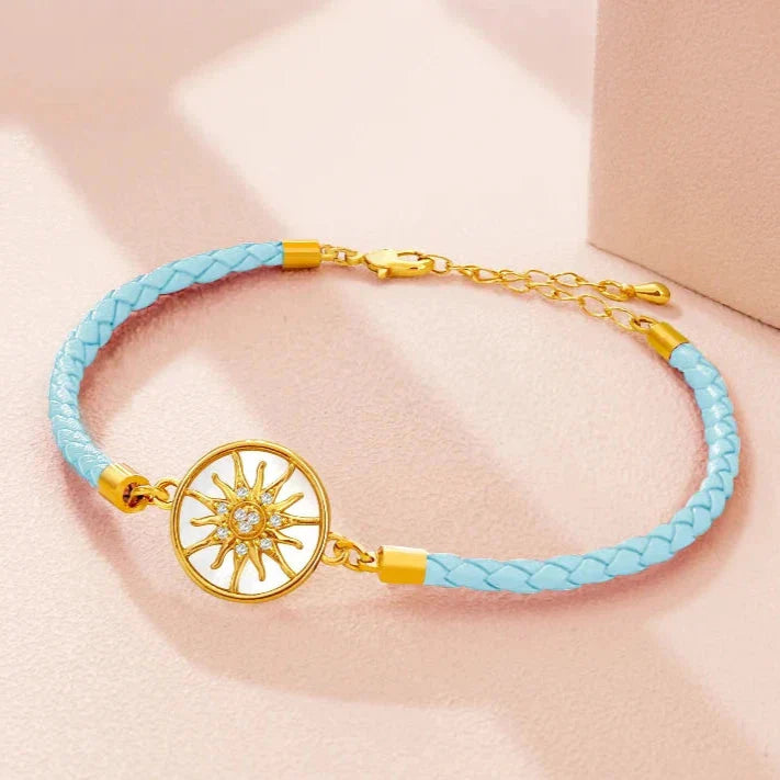 Compass Leather Bracelet Compass Rose sky blue gold