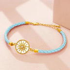 Compass Leather Bracelet Compass Rose sky blue gold
