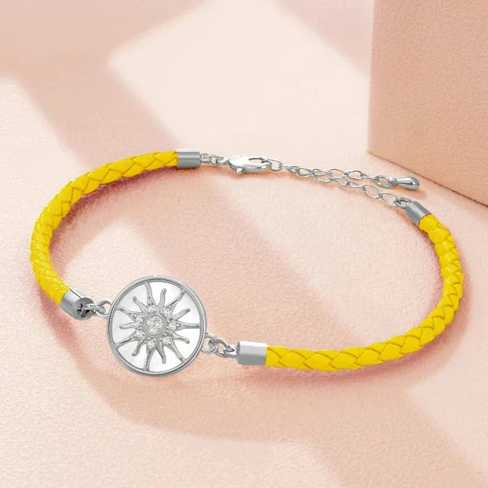 Compass Leather Bracelet Compass Rose yellow silver