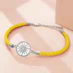 Compass Leather Bracelet Compass Rose yellow silver