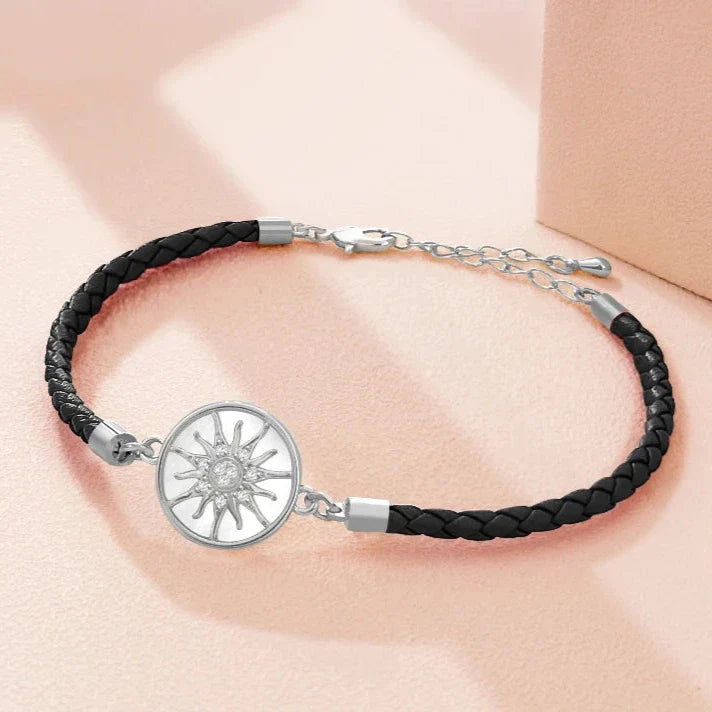 Compass Leather Bracelet Compass Rose black silver