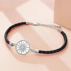 Compass Leather Bracelet Compass Rose black silver