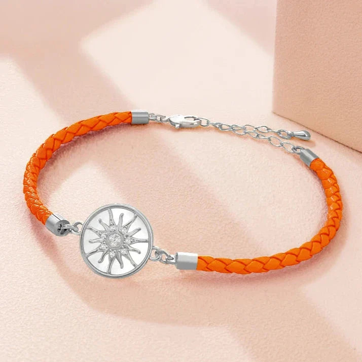 Compass Leather Bracelet Compass Rose orange silver