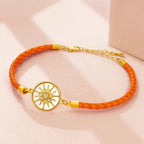 Compass Leather Bracelet Compass Rose orange gold
