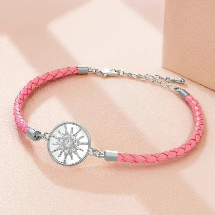 Compass Leather Bracelet Compass Rose pink silver