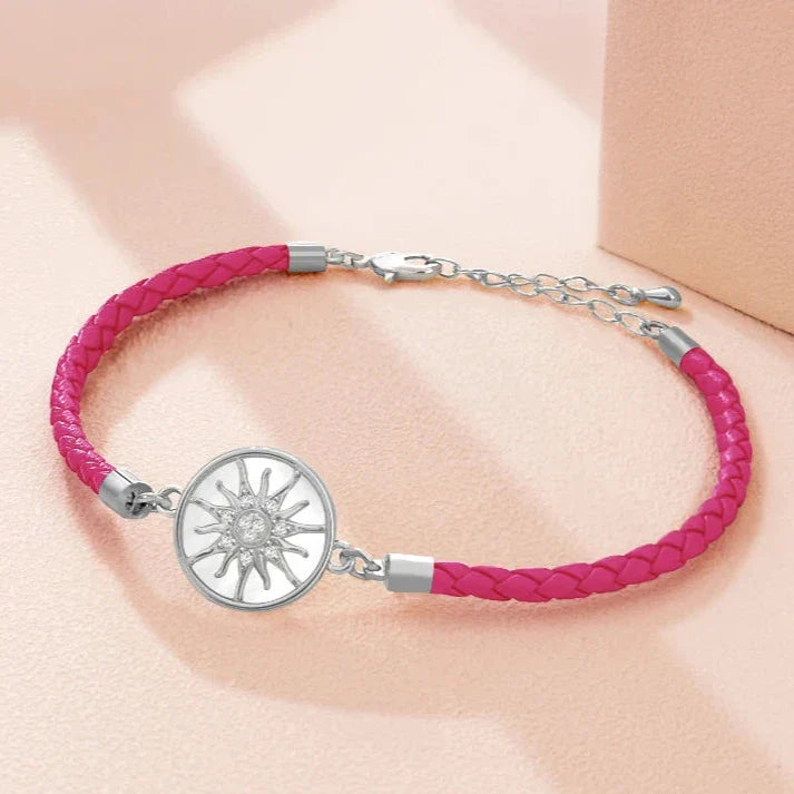 Compass Leather Bracelet Compass Rose fuchsia silver