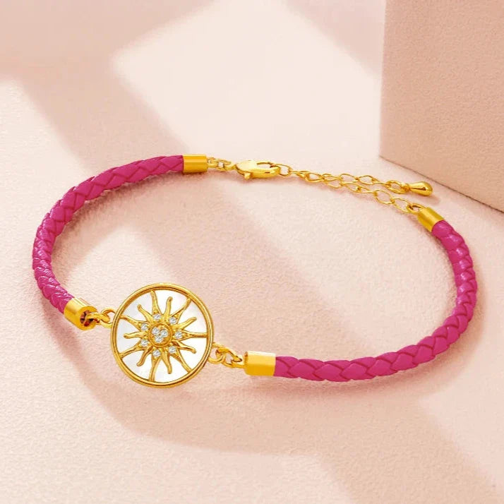 Compass Leather Bracelet Compass Rose fuchsia gold