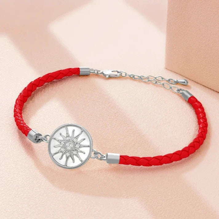 Compass Leather Bracelet Compass Rose red silver