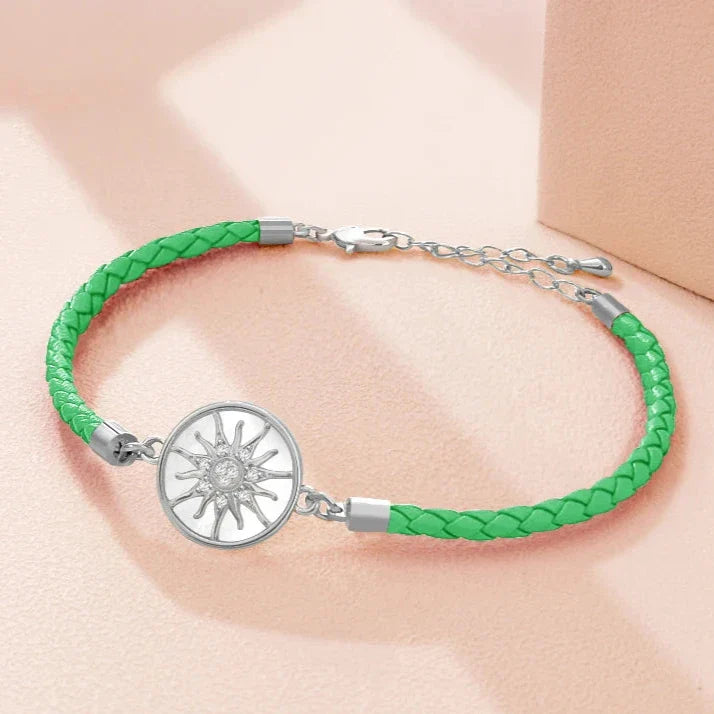 Compass Leather Bracelet Compass Rose green silver