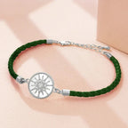 Compass Leather Bracelet Compass Rose dark green silver