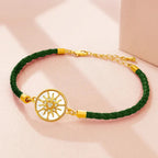 Compass Leather Bracelet Compass Rose dark green gold