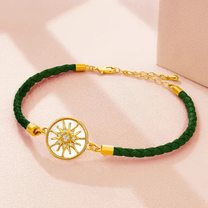 Compass Leather Bracelet Compass Rose dark green gold