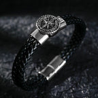 Men's Compass Bracelet Leather Compass Rose of the Winds Black