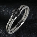 Men's Compass Bracelet Leather Compass Rose of the Winds Gray