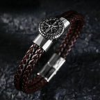 Men's Compass Bracelet Leather Compass Rose of the Winds Brown
