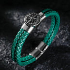 Men's Compass Bracelet Leather Compass Rose of the Winds Green