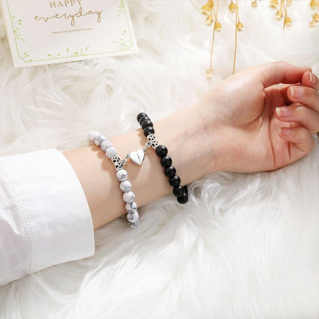 Couple Bracelet with Black and White Beads