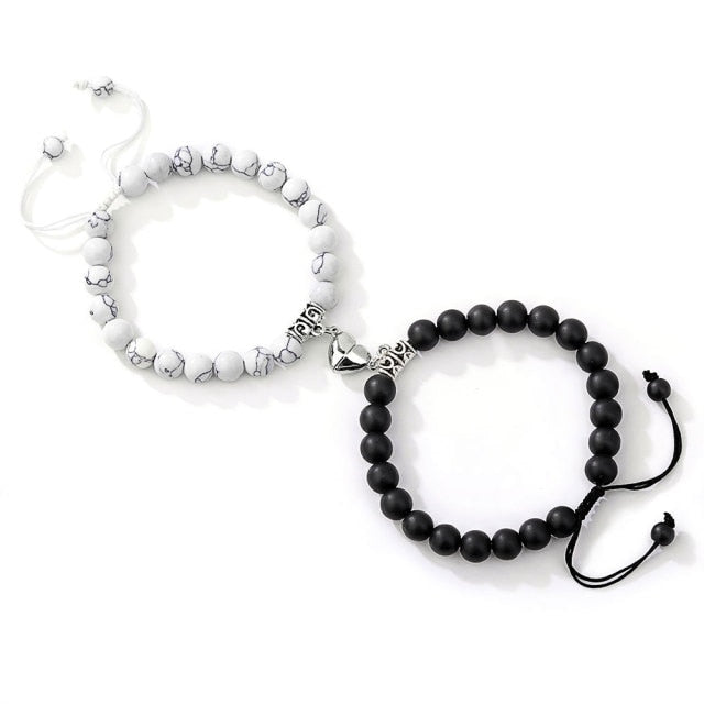 Couple Bracelet with Black and White Beads