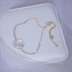 Women’s Crescent Moon Bracelet Chain with Zircon Stones
