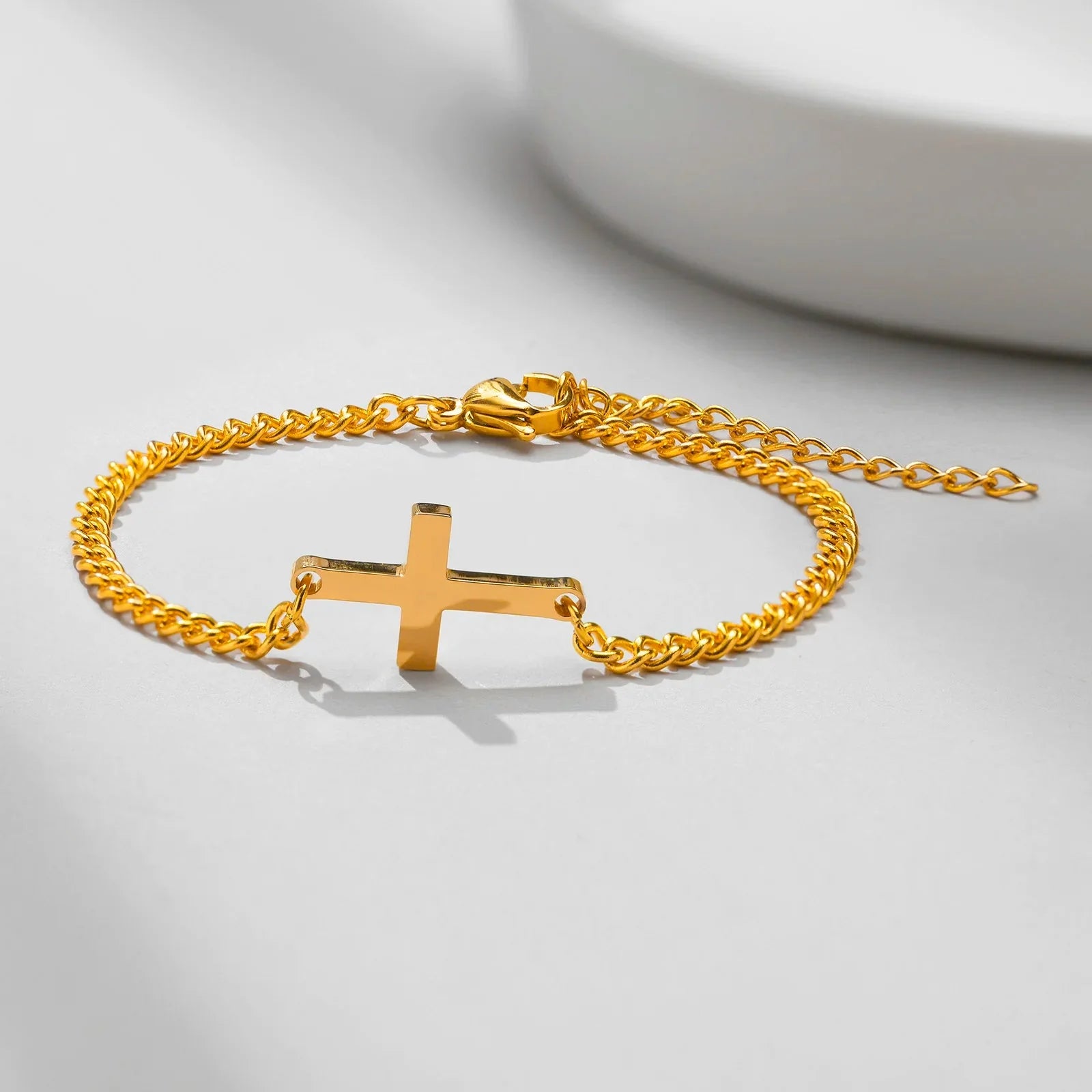 Cross Bracelet Cuban Chain for Men or Women Gold