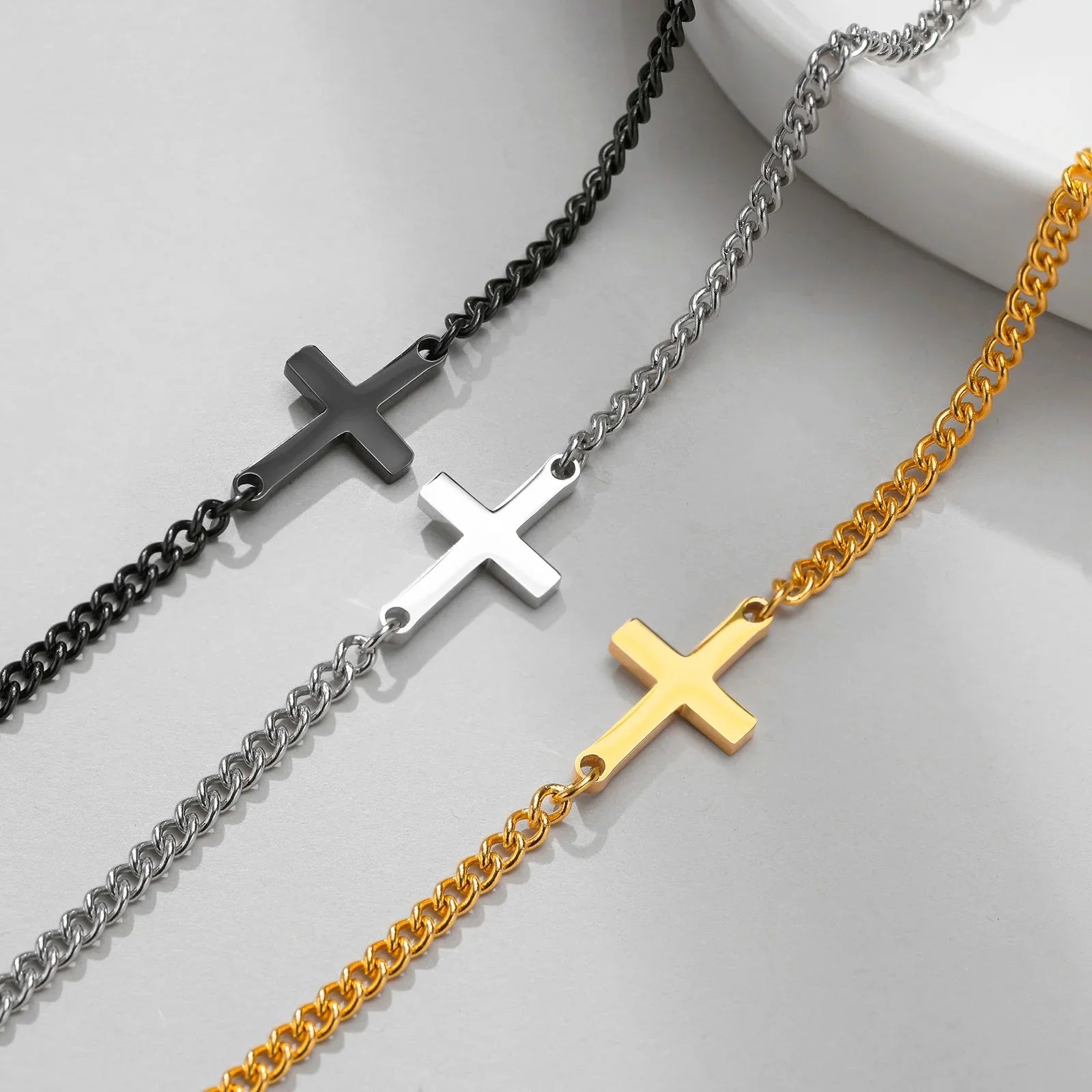 Cross Bracelet Cuban Chain for Men or Women Black
