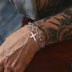 Cross Bracelet Cuban Chain for Men or Women Silver