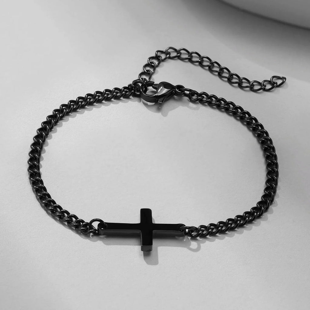 Cross Bracelet Cuban Chain for Men Black