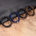 Natural Stone and Leather Rosary Cross Bracelet
