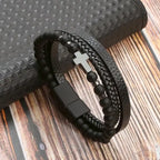 Natural Stone and Leather Rosary Cross Bracelet
