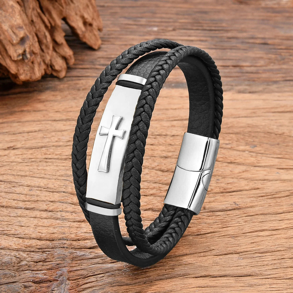 Leather Cross Bracelet style b white