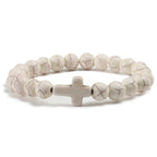 Cross Bracelet in Natural Stones White