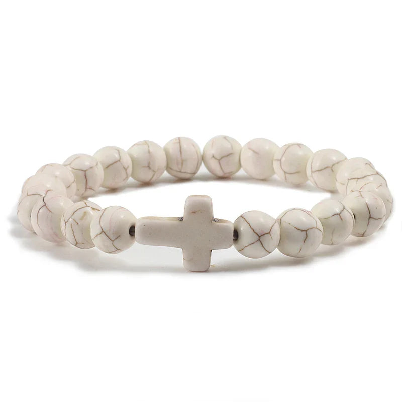 Cross Bracelet in Natural Stones White