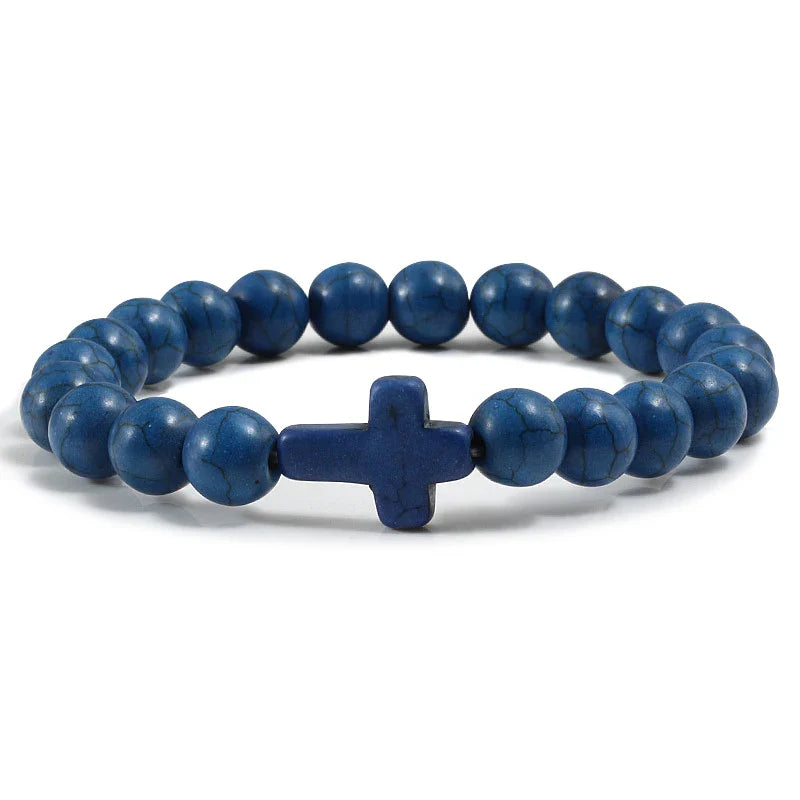 Cross Bracelet in Natural Stones Blue