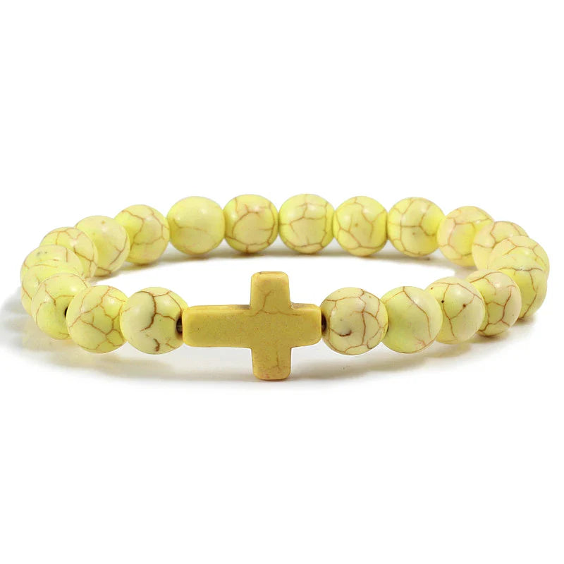 Cross Bracelet in Natural Stones Yellow