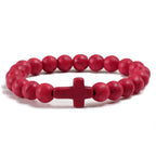 Cross Bracelet in Natural Stones Red