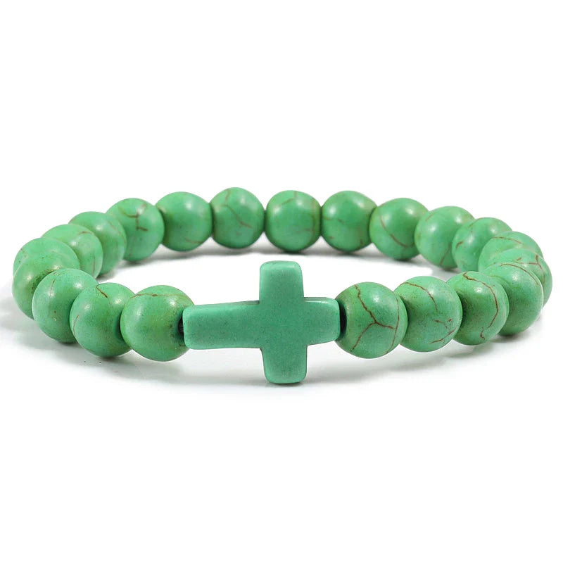 Cross Bracelet in Natural Stones Green 