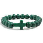 Cross Bracelet in Natural Stones Dark Green
