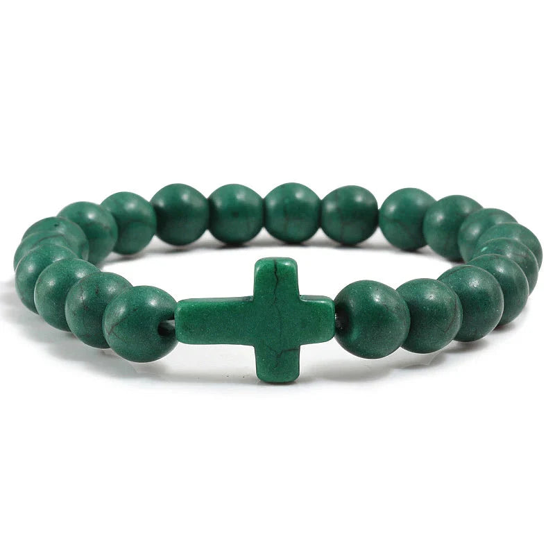 Cross Bracelet in Natural Stones Dark Green