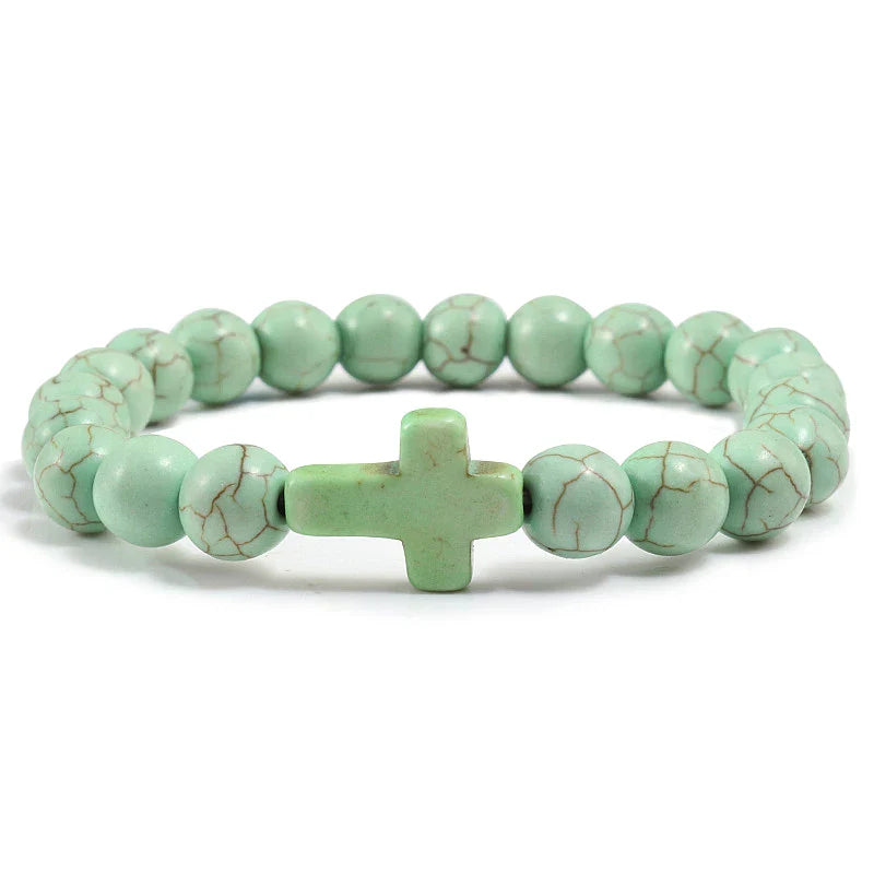 Cross Bracelet in Natural Stones Apple Green