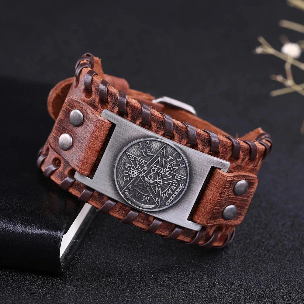 Wiccan Pentacle Sorcery Leather Bracelet Chain Bracelet 1