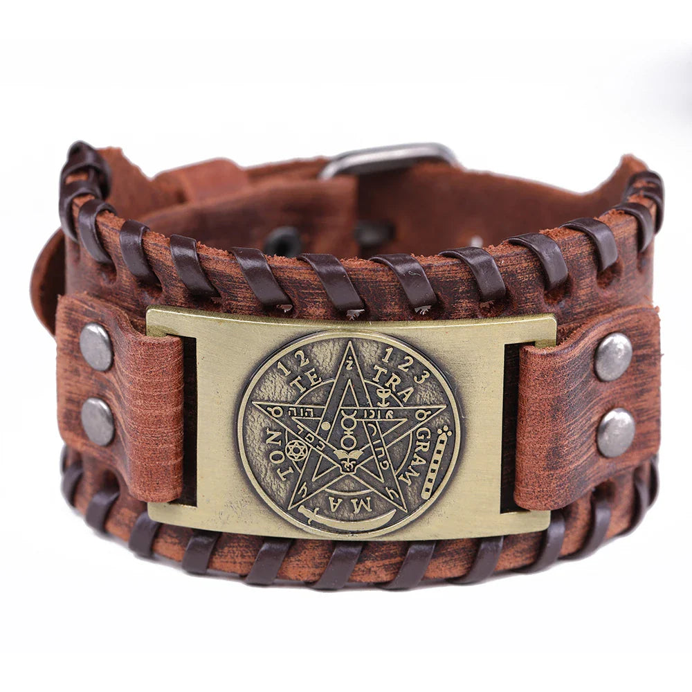 Wiccan Pentacle Sorcery Leather Bracelet Chain Bracelet 2