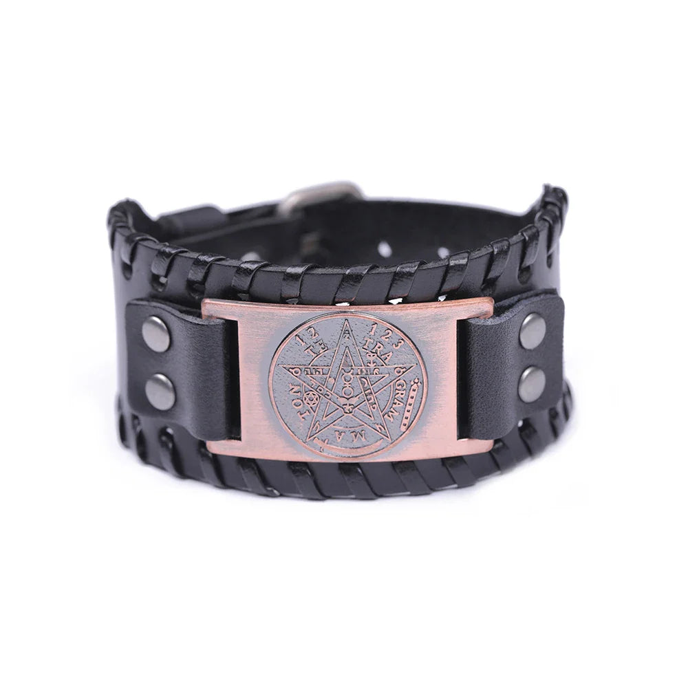 Wiccan Pentacle Sorcery Leather Bracelet Chain Bracelet 4