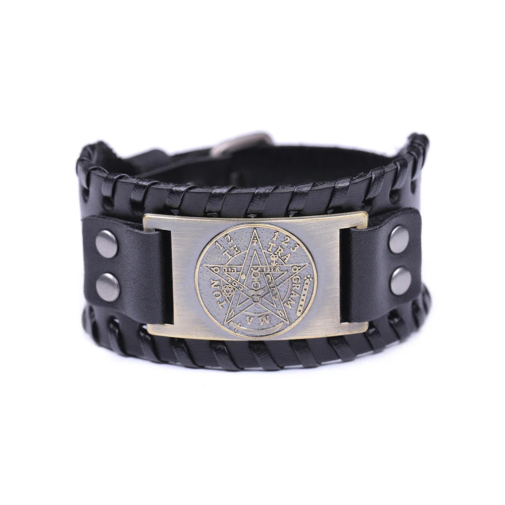 Wiccan Pentacle Sorcery Leather Bracelet Chain Bracelet 6