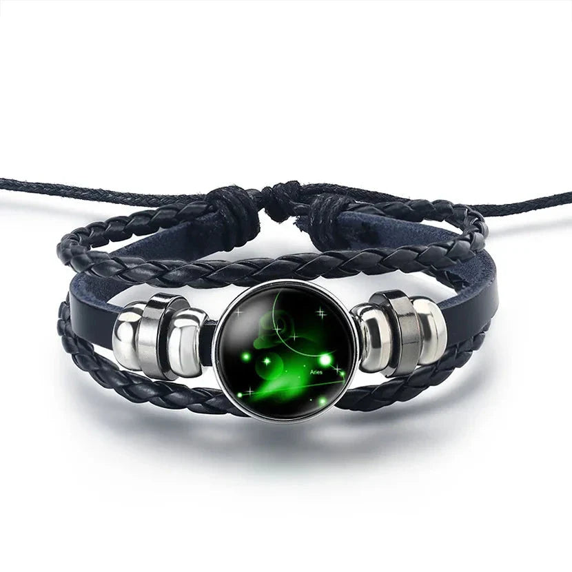 12 Constellations Zodiac Sign Leather Bracelet Aries