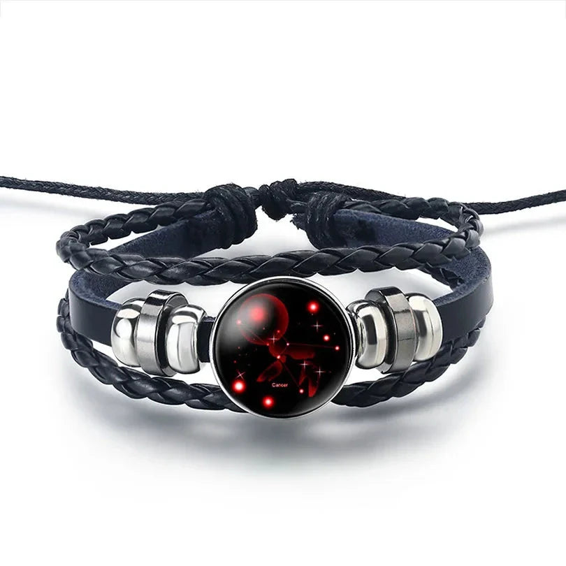 12 Constellations Zodiac Sign Leather Bracelet Cancer