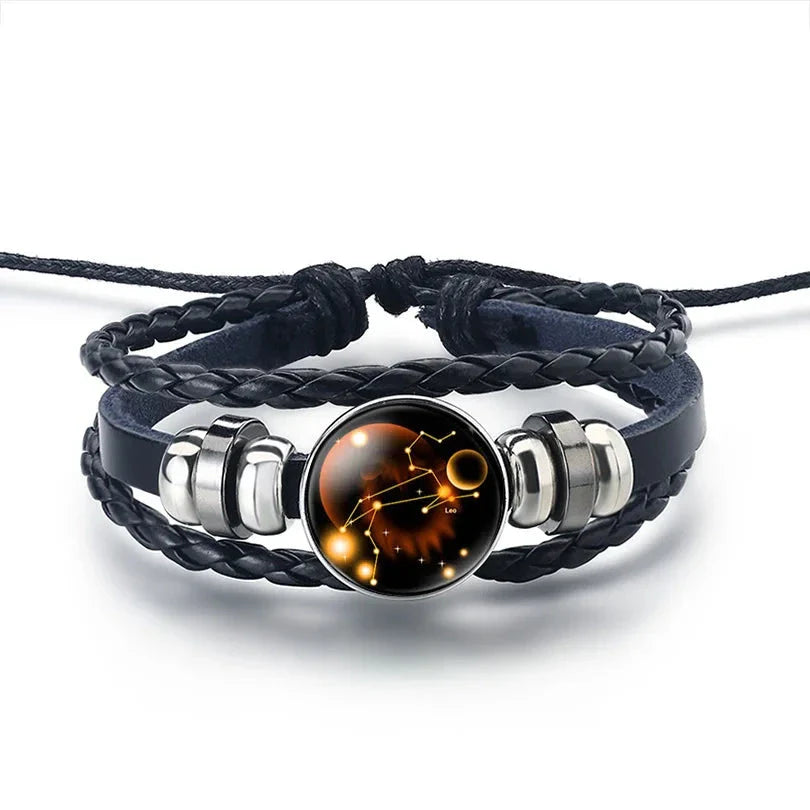 12 Constellations Zodiac Sign Leather Bracelet Leo