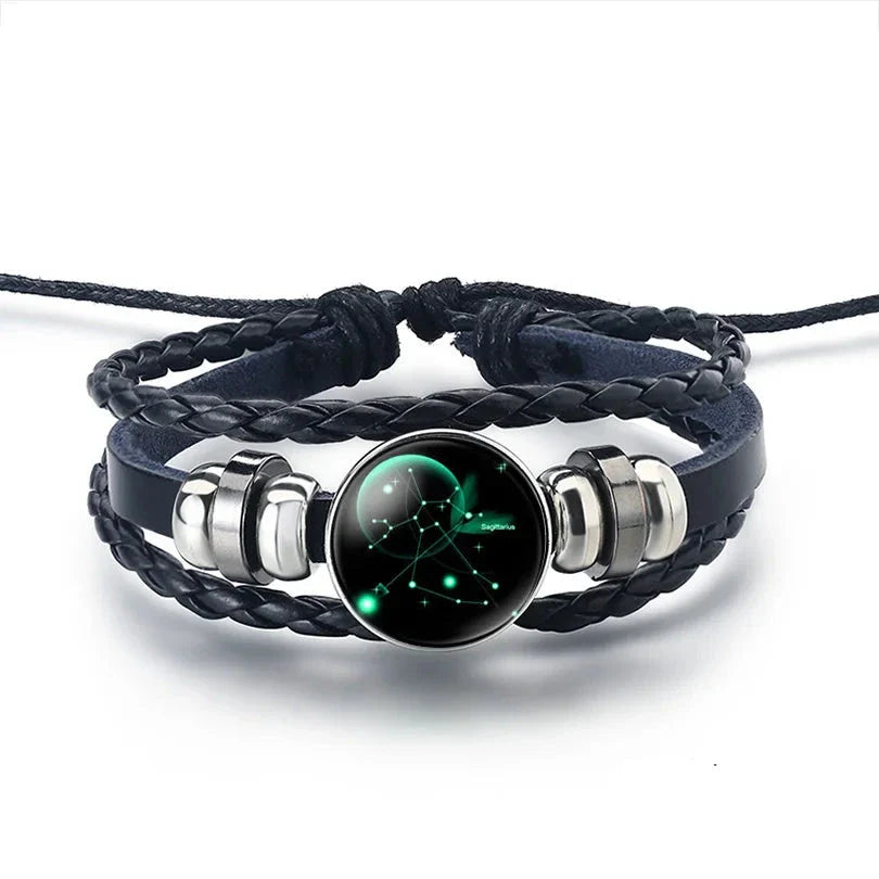 12 Constellations Zodiac Sign Leather Bracelet Sagittarius