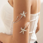 Boho women's arm bracelet - silver starfish bicep chain