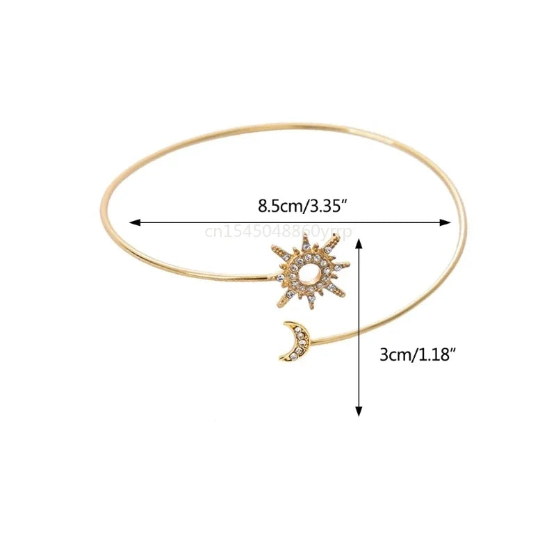 Women's Sun and Moon Arm Bracelet - Arm Chain Ornament and Gold Biceps Jewelry